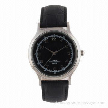 Metal Watch with Genuine Leather Band, 10ATM Water-resistant